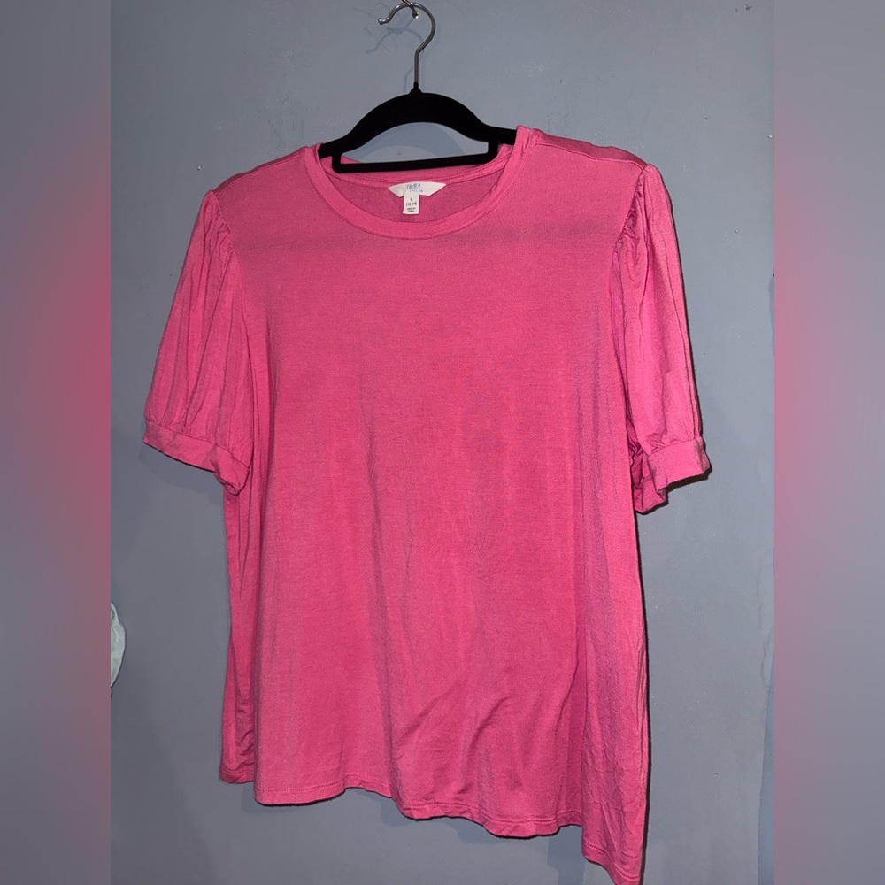 Time and Tru Pink Puff Sleeve Top Size Large (12-14